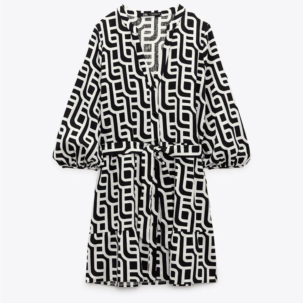 Zara Black & White Geometric Print Dress XS